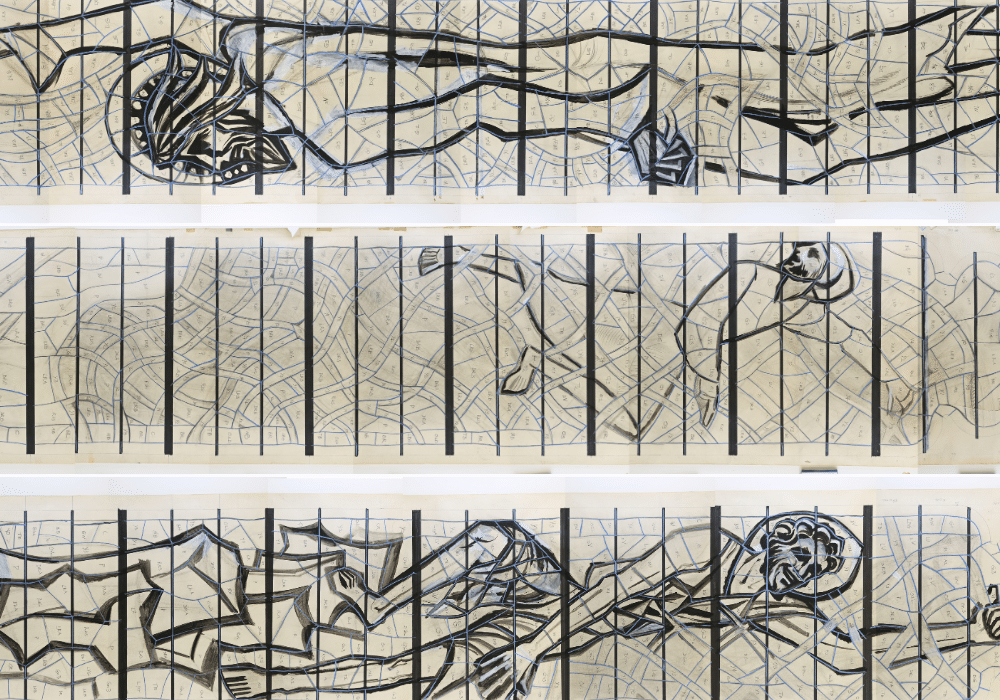 Sketches of stained glass designs.