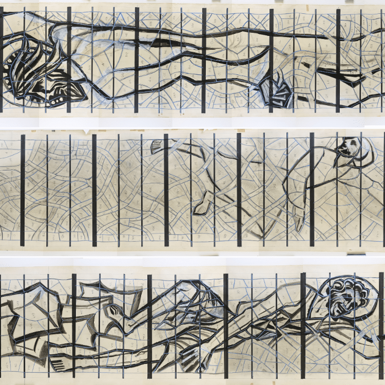 Sketches of stained glass designs.